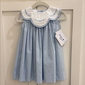 Bailey Boys Blue Gingham Baby Dress with Embroidered Collar 9M NWT